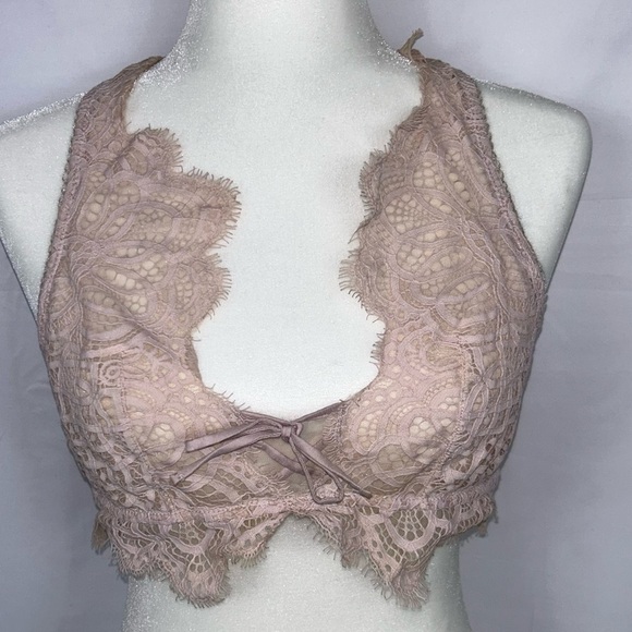 Victoria’s Secret Bralette Dream Angle Allover Lace Racerback Bra Lace up Mesh - Picture 3 of 11